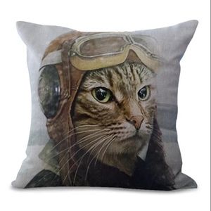 FREE SHIPPING :) Aviator Cat Throw Pillow Cover